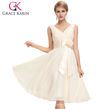 Grace Karin Damen Ärmellos Großhandel Knielänge Günstige Plus Size Chiffon Brautjungfer Kleid 2016 CL6015-2 #